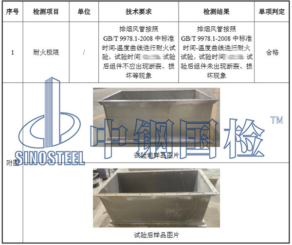 排烟风管耐火极限检测结果