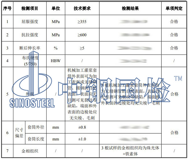 灌浆套筒检测项目结果